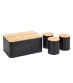 Set of 3 black storage cans with lids made of bamboo