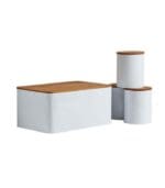 Set of 3 white storage boxes with lid made of bamboo incl. bread box